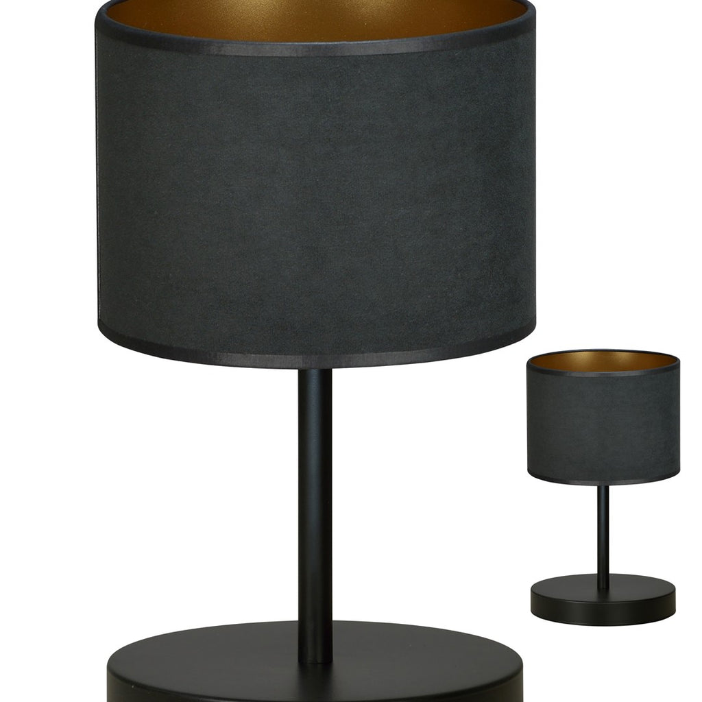 Tafellamp Hilde gepoedercoat staal met stoffen kap, minimalistisch zwart, Ø 20 x 34 cm, E27 fitting