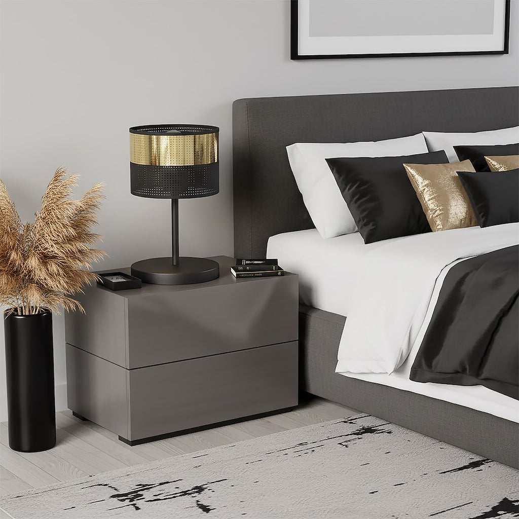 Tafellamp gepoedercoat staal modern Lux, zwart met goudkleurige kap Ø 20 cm, E27 voor bureau en nachtkastje