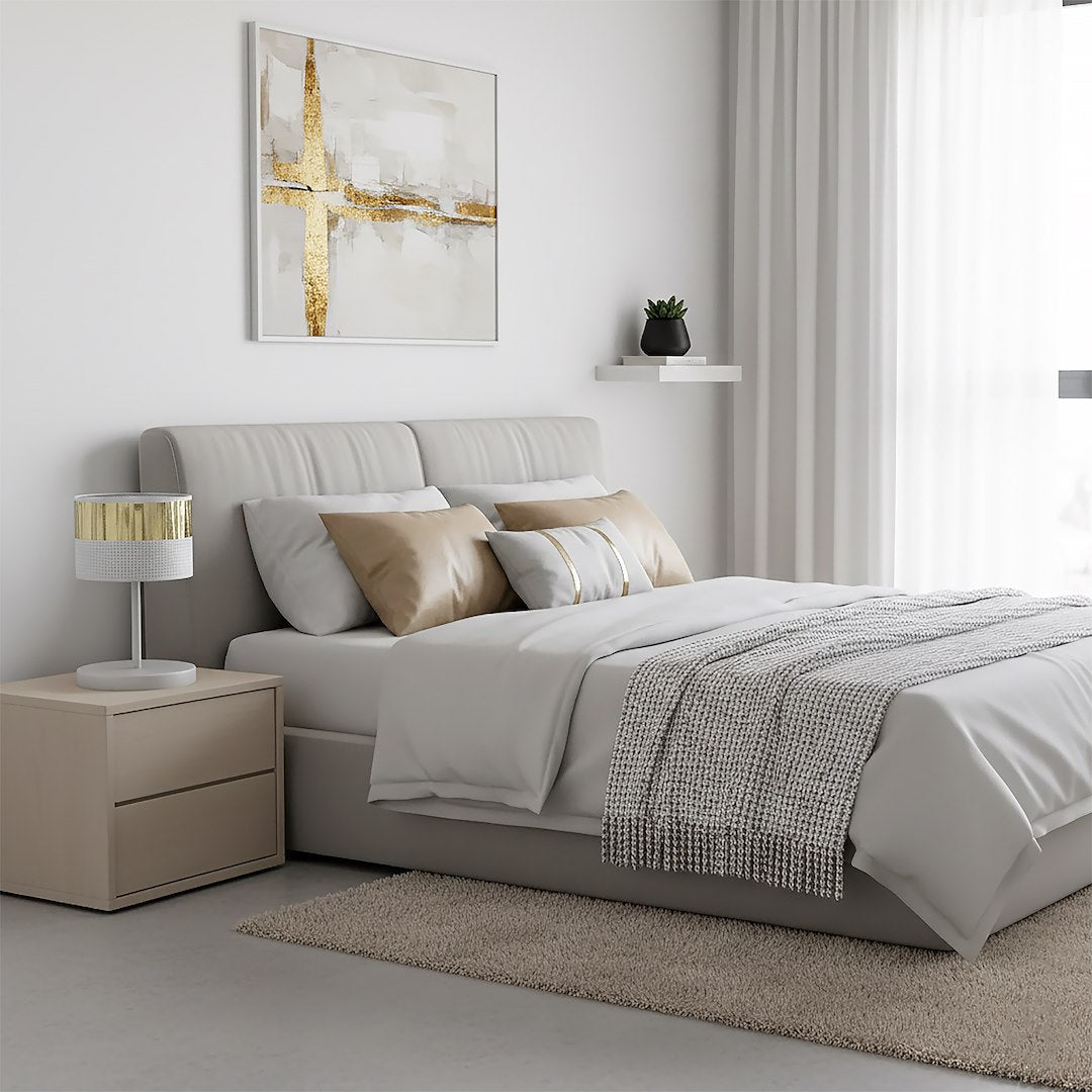 Tafellamp gepoedercoat staal Lux modern wit en goud, kap Ø 20 cm, E27-fitting voor bureau of nachtkastje