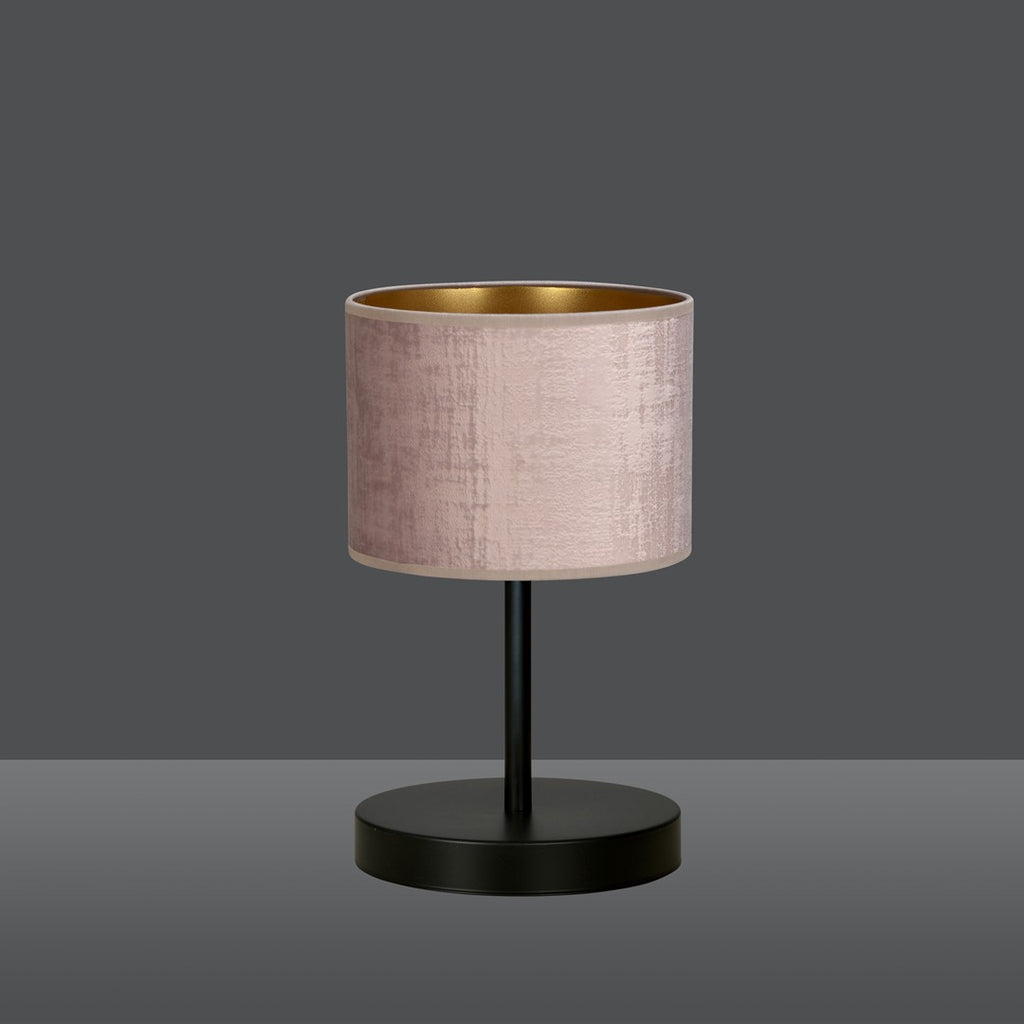 Tafellamp staal Hilde roze met zwarte voet, Ø 20 x 34 cm, voor slaapkamer en woonkamer