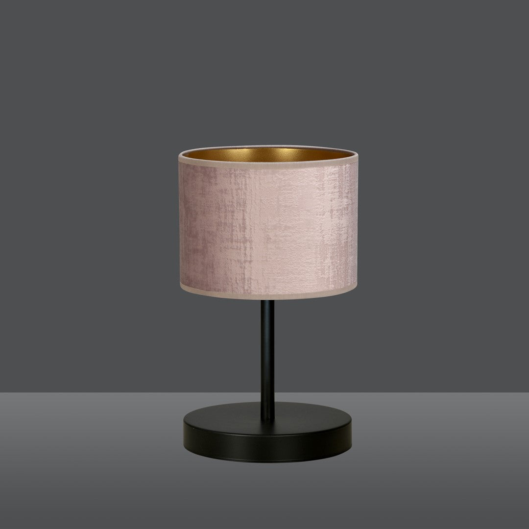 Tafellamp staal Hilde roze met zwarte voet, Ø 20 x 34 cm, voor slaapkamer en woonkamer