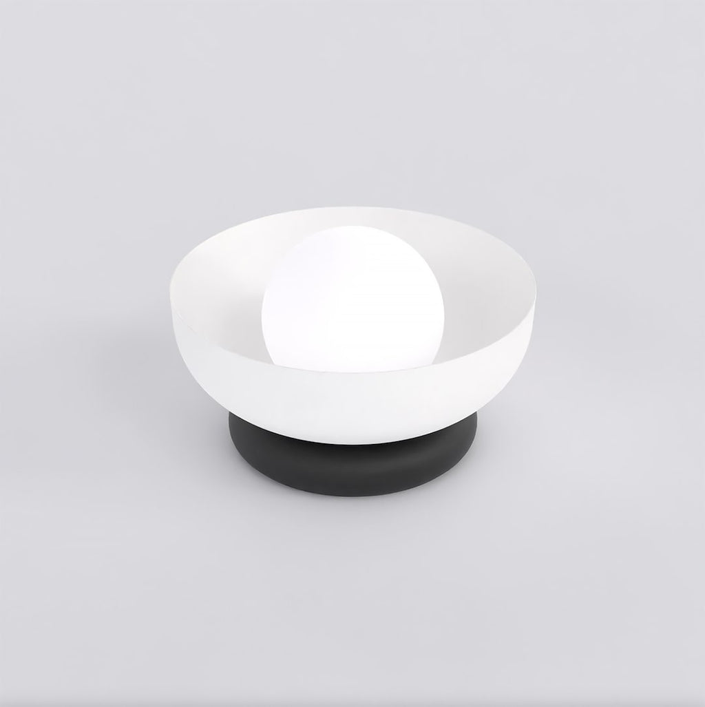 Tafellamp Ozzy gepoedercoat staal wit met zwarte voet, minimalistisch, 20 x 20 x 13 cm, G9 led, voor nachtkastje of console
