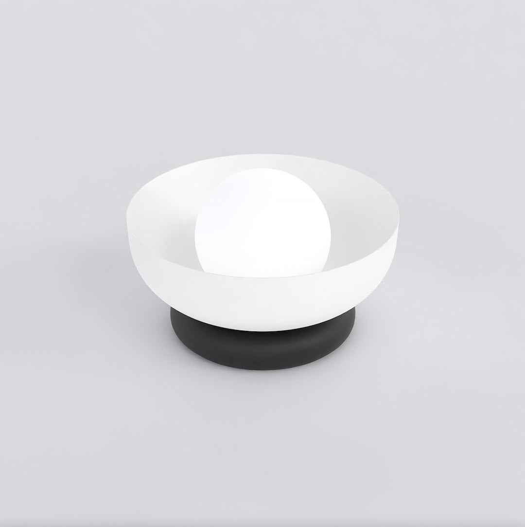 Tafellamp Ozzy gepoedercoat staal wit met zwarte voet, minimalistisch, 20 x 20 x 13 cm, G9 led, voor nachtkastje of console