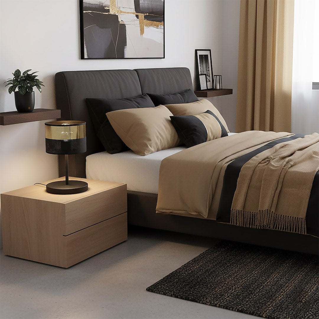 Tafellamp gepoedercoat staal modern Lux, zwart met goudkleurige kap Ø 20 cm, E27 voor bureau en nachtkastje