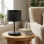 Tafellamp gepoedercoat staal met stoffen kap, modern, zwart, Ø 20 cm, E27 fitting voor bureau of nachtkastje