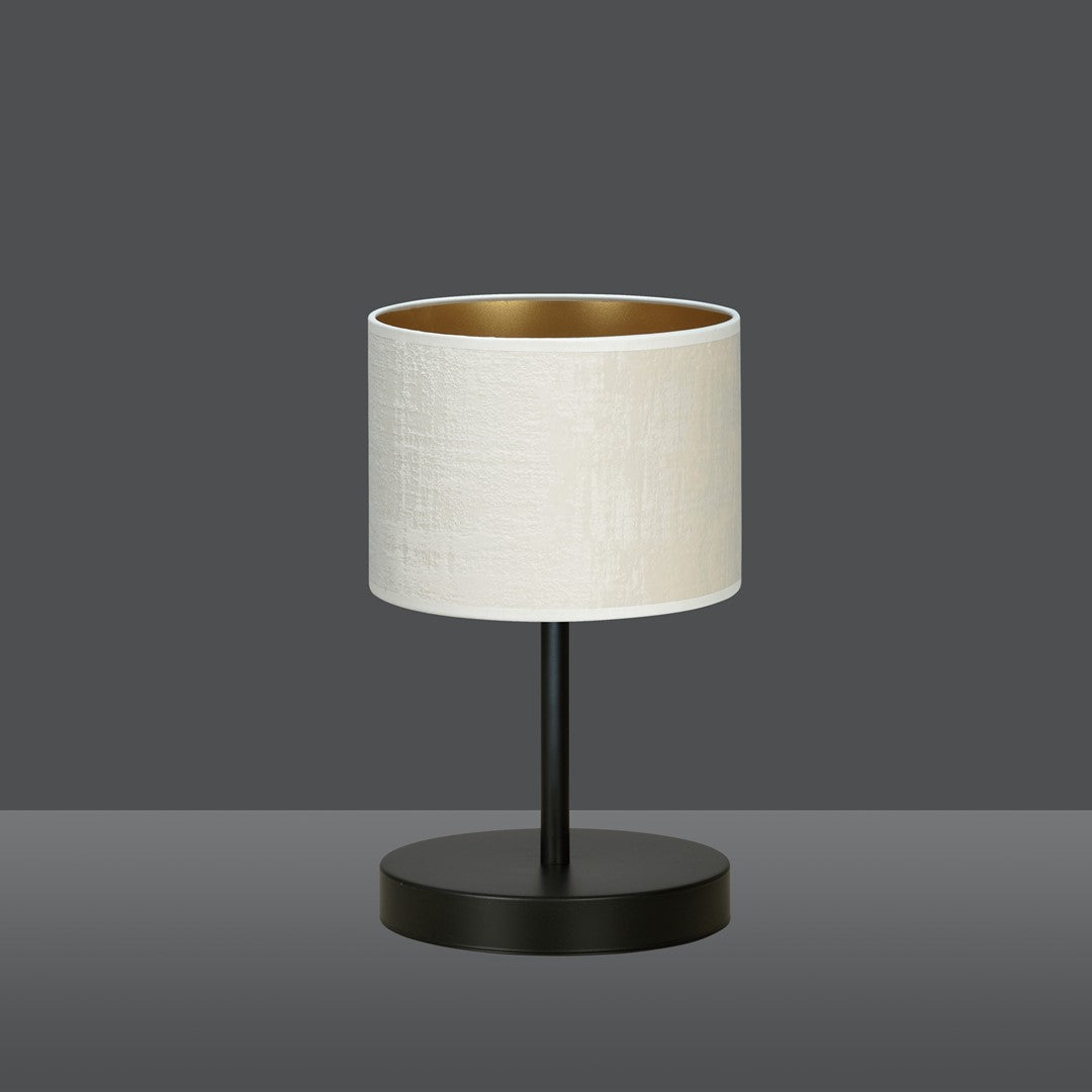 Tafellamp Hilde gepoedercoat staal en stof, minimalistisch, zwart met witte kap Ø 20 cm, voor woonkamer en slaapkamer