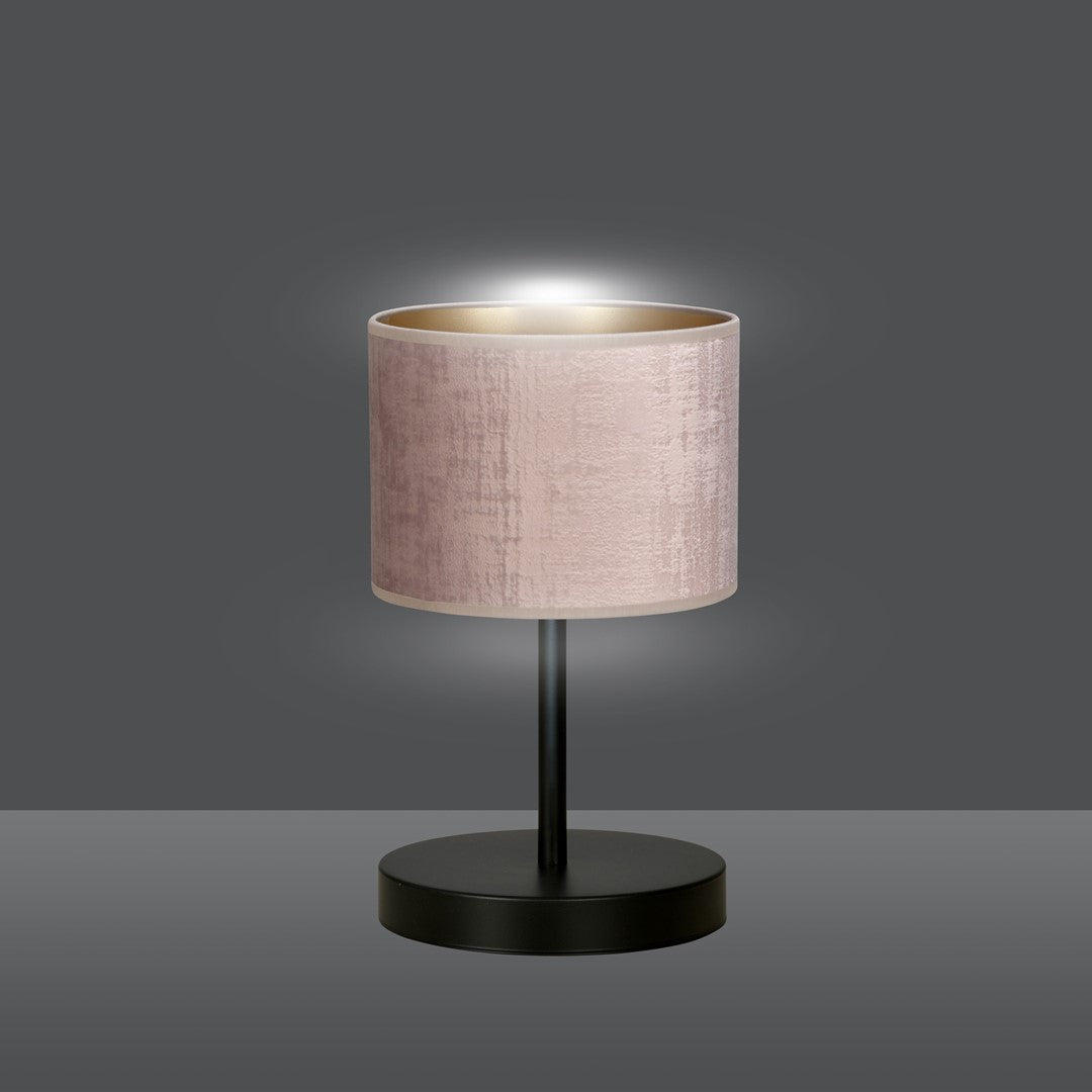 Tafellamp staal Hilde roze met zwarte voet, Ø 20 x 34 cm, voor slaapkamer en woonkamer
