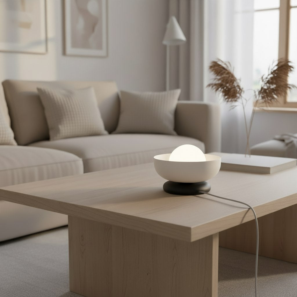 Tafellamp Ozzy gepoedercoat staal wit met zwarte voet, minimalistisch, 20 x 20 x 13 cm, G9 led, voor nachtkastje of console