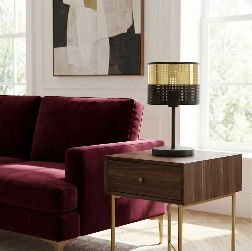 Tafellamp gepoedercoat staal modern Lux, zwart met goudkleurige kap Ø 20 cm, E27 voor bureau en nachtkastje