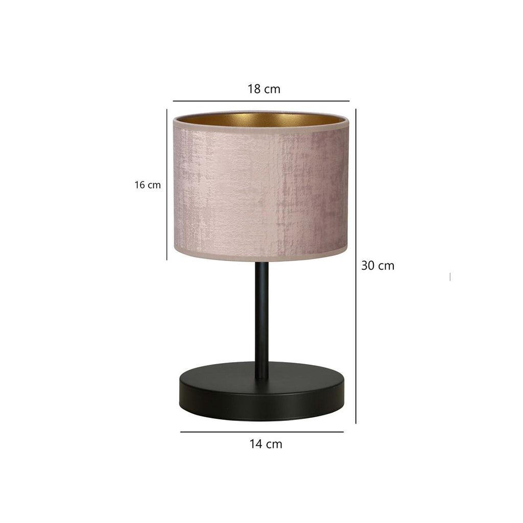 Tafellamp staal Hilde roze met zwarte voet, Ø 20 x 34 cm, voor slaapkamer en woonkamer