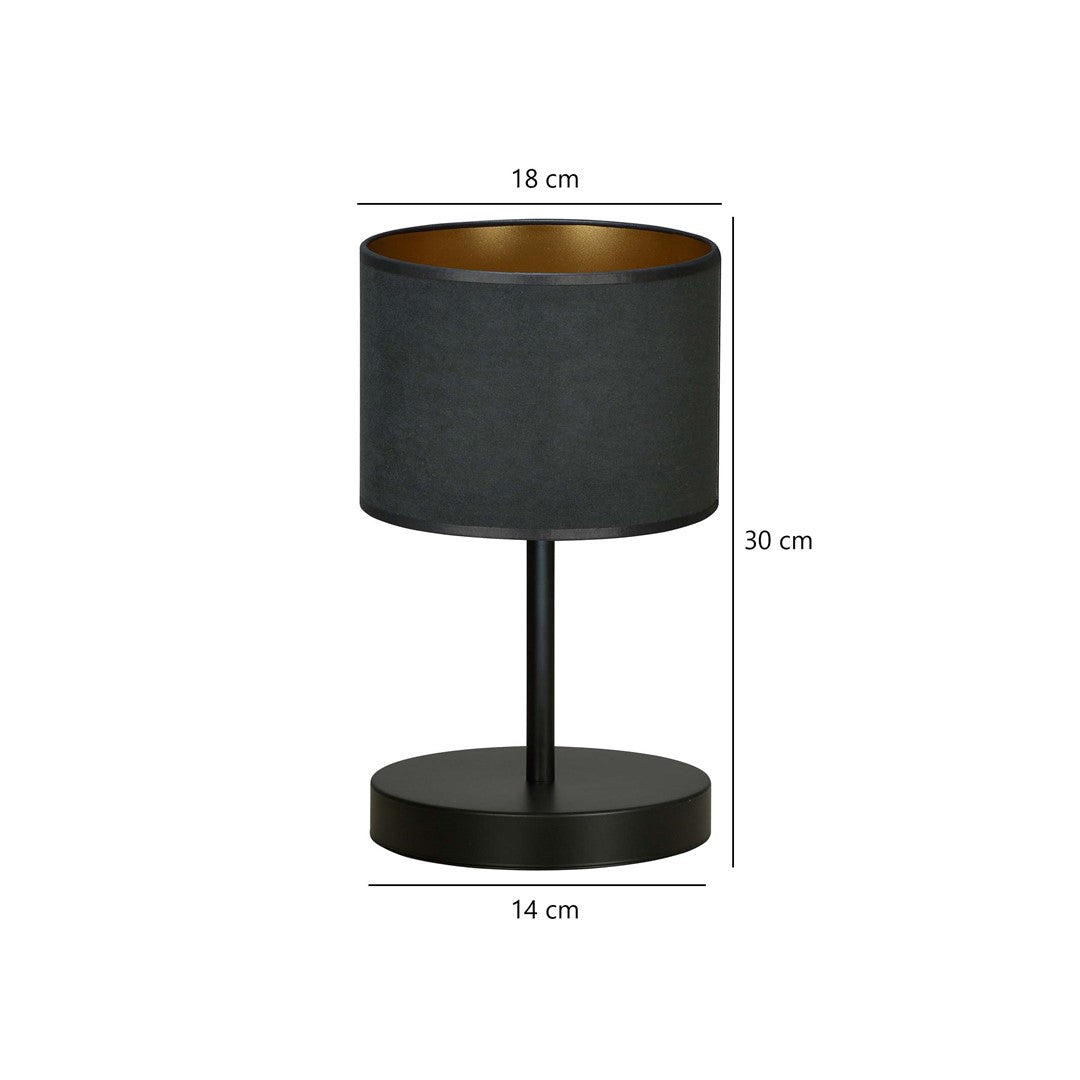 Tafellamp Hilde gepoedercoat staal met stoffen kap, minimalistisch zwart, Ø 20 x 34 cm, E27 fitting