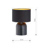 Tafellamp Aspen gepoedercoat staal zwart met goud, Scandinavisch, stoffen kap Ø 25 cm, E27