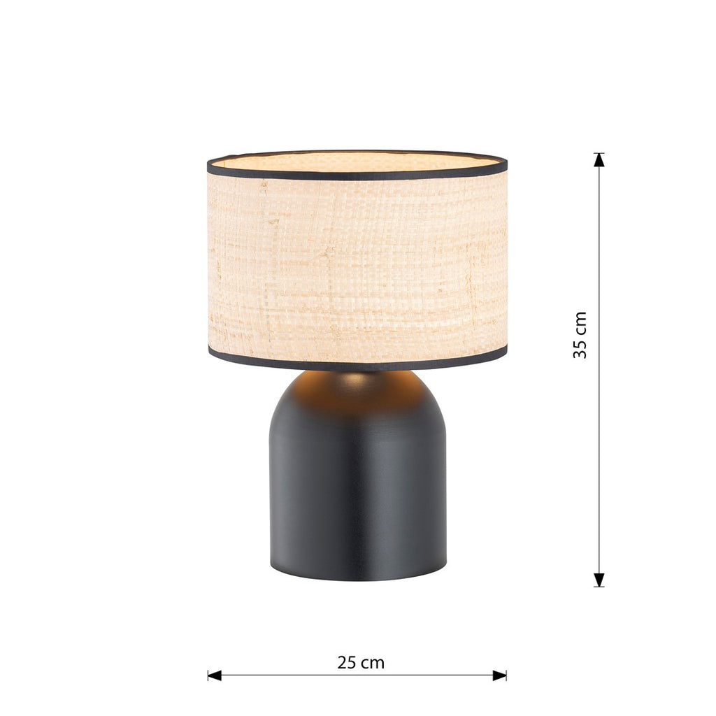 Tafellamp Aspen gepoedercoat staal zwart met rotankleurige stoffen kap Ø 25 cm, Scandinavisch, E27