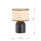 Tafellamp Aspen gepoedercoat staal zwart met rotankleurige stoffen kap Ø 25 cm, Scandinavisch, E27