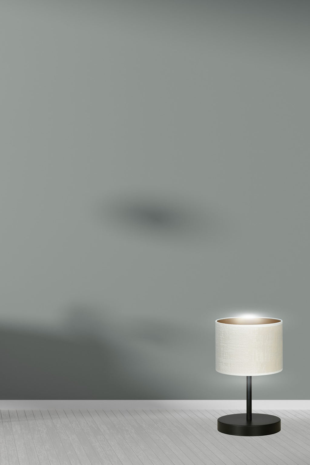 Tafellamp Hilde gepoedercoat staal en stof, minimalistisch, zwart met witte kap Ø 20 cm, voor woonkamer en slaapkamer