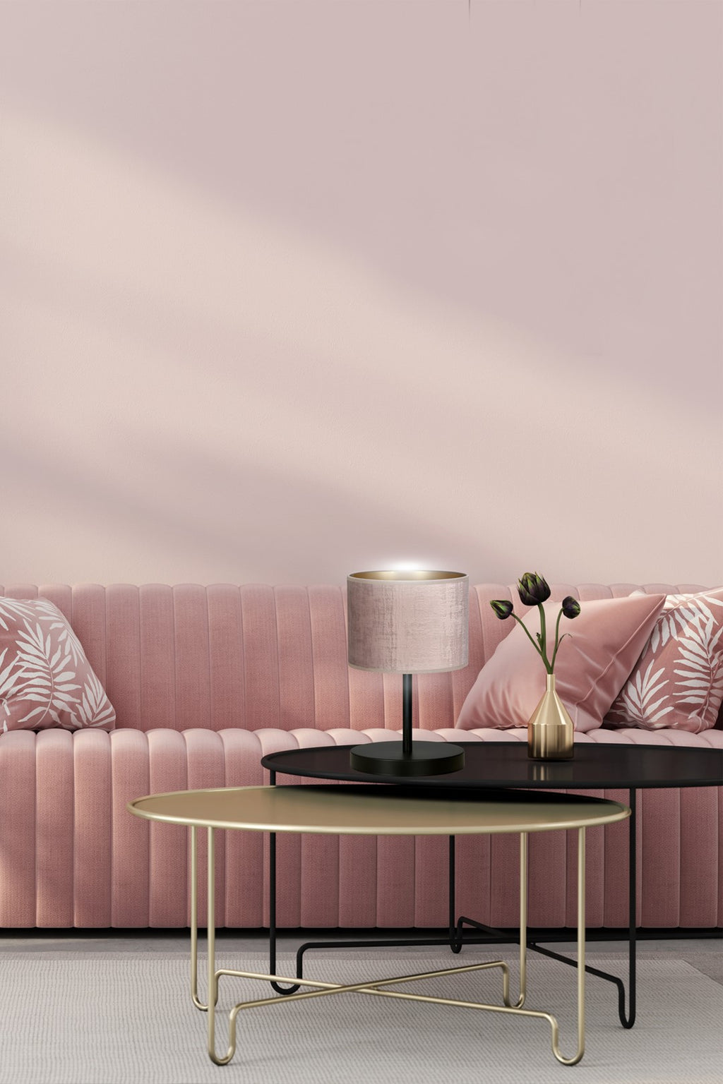 Tafellamp staal Hilde roze met zwarte voet, Ø 20 x 34 cm, voor slaapkamer en woonkamer