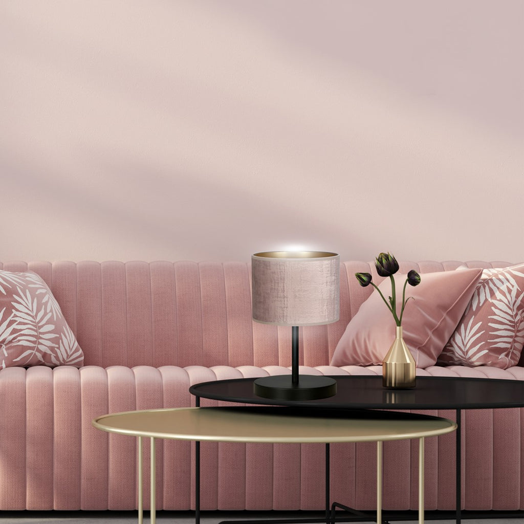Tafellamp staal Hilde roze met zwarte voet, Ø 20 x 34 cm, voor slaapkamer en woonkamer