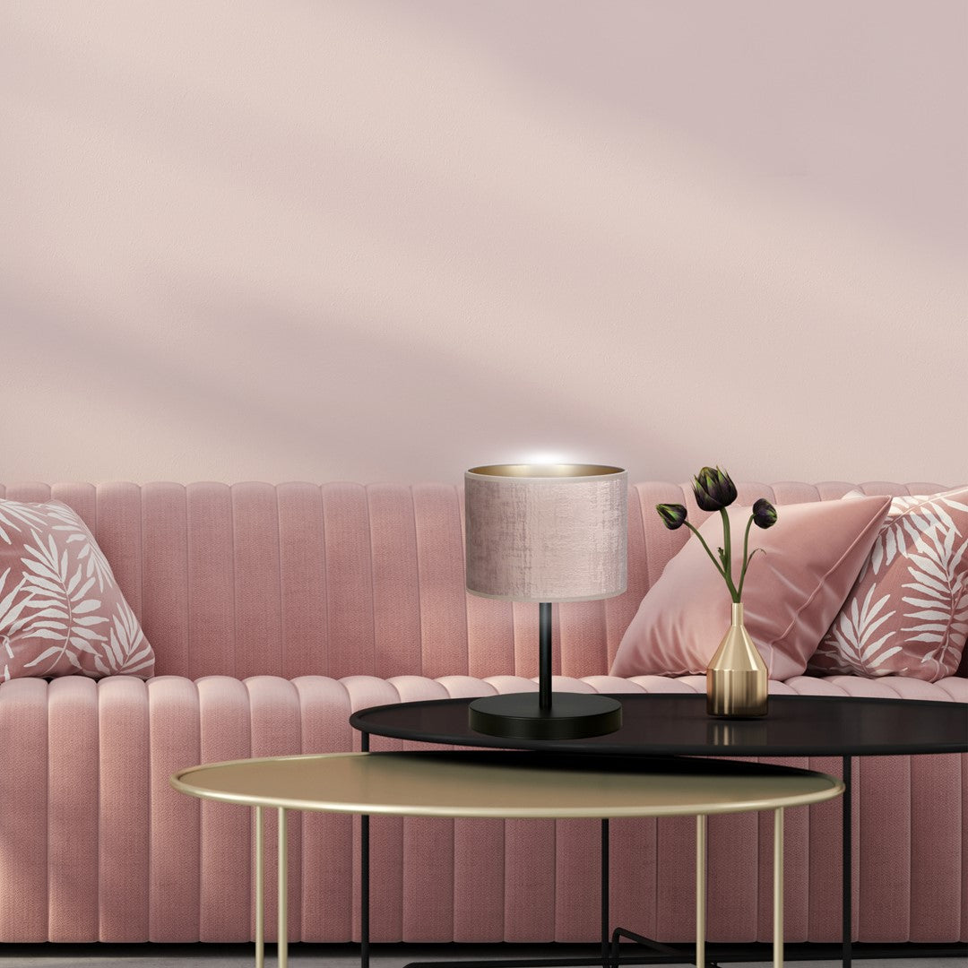 Tafellamp staal Hilde roze met zwarte voet, Ø 20 x 34 cm, voor slaapkamer en woonkamer