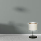 Tafellamp Hilde gepoedercoat staal en stof, minimalistisch, zwart met witte kap Ø 20 cm, voor woonkamer en slaapkamer