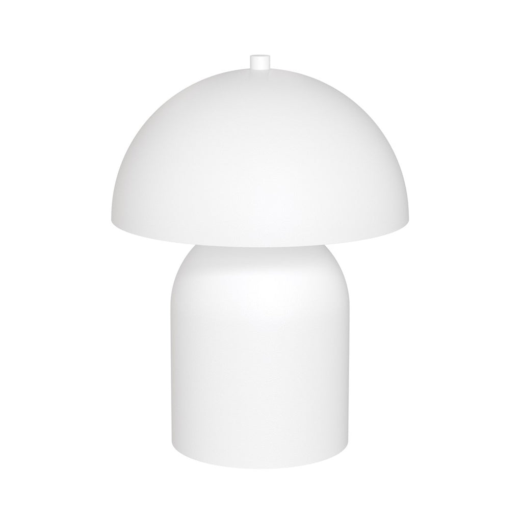 Witte tafellamp met paddenstoelvorm, afgeronde kap en cilindrische voet in matte afwerking