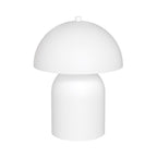 Witte tafellamp met paddenstoelvorm, afgeronde kap en cilindrische voet in matte afwerking