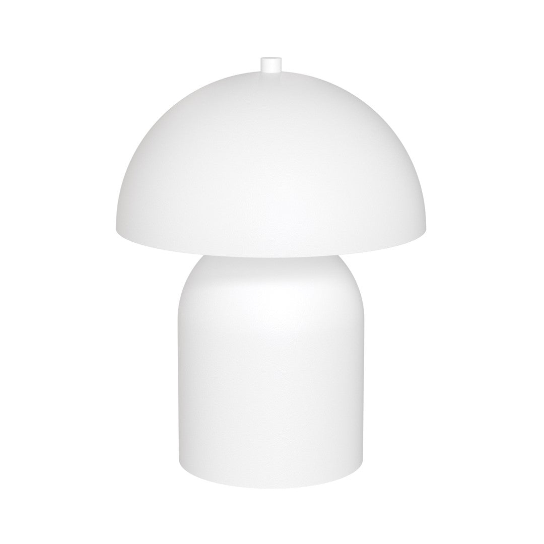 Witte tafellamp met paddenstoelvorm, afgeronde kap en cilindrische voet in matte afwerking