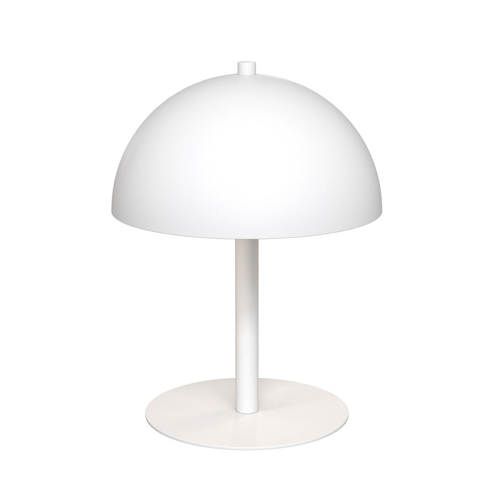 Witte tafellamp met halfronde kap, slanke steel en ronde voet