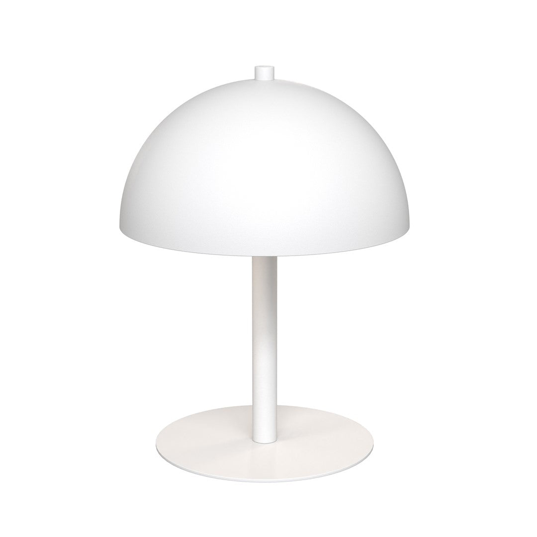 Witte tafellamp met halfronde kap, slanke steel en ronde voet