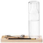 Karafset met houten plateau en glazen karaf, transparant naturel, 28 cm, voor op je bureau
