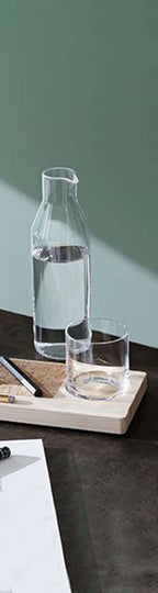 Karafset met houten plateau en glazen karaf, transparant naturel, 28 cm, voor op je bureau