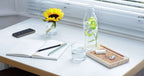 Karafset met houten plateau en glazen karaf, transparant naturel, 28 cm, voor op je bureau