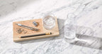 Karafset met houten plateau en glazen karaf, transparant naturel, 28 cm, voor op je bureau