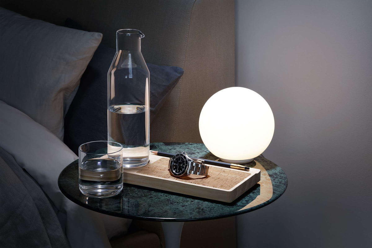 Karafset met houten plateau en glazen karaf, transparant naturel, 28 cm, voor op je bureau