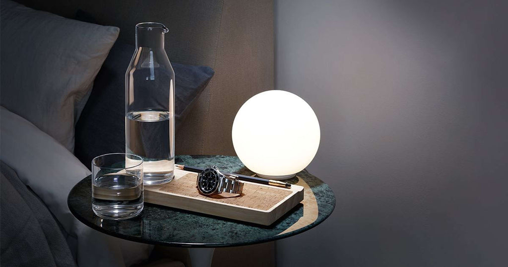 Karafset met houten plateau en glazen karaf, transparant naturel, 28 cm, voor op je bureau