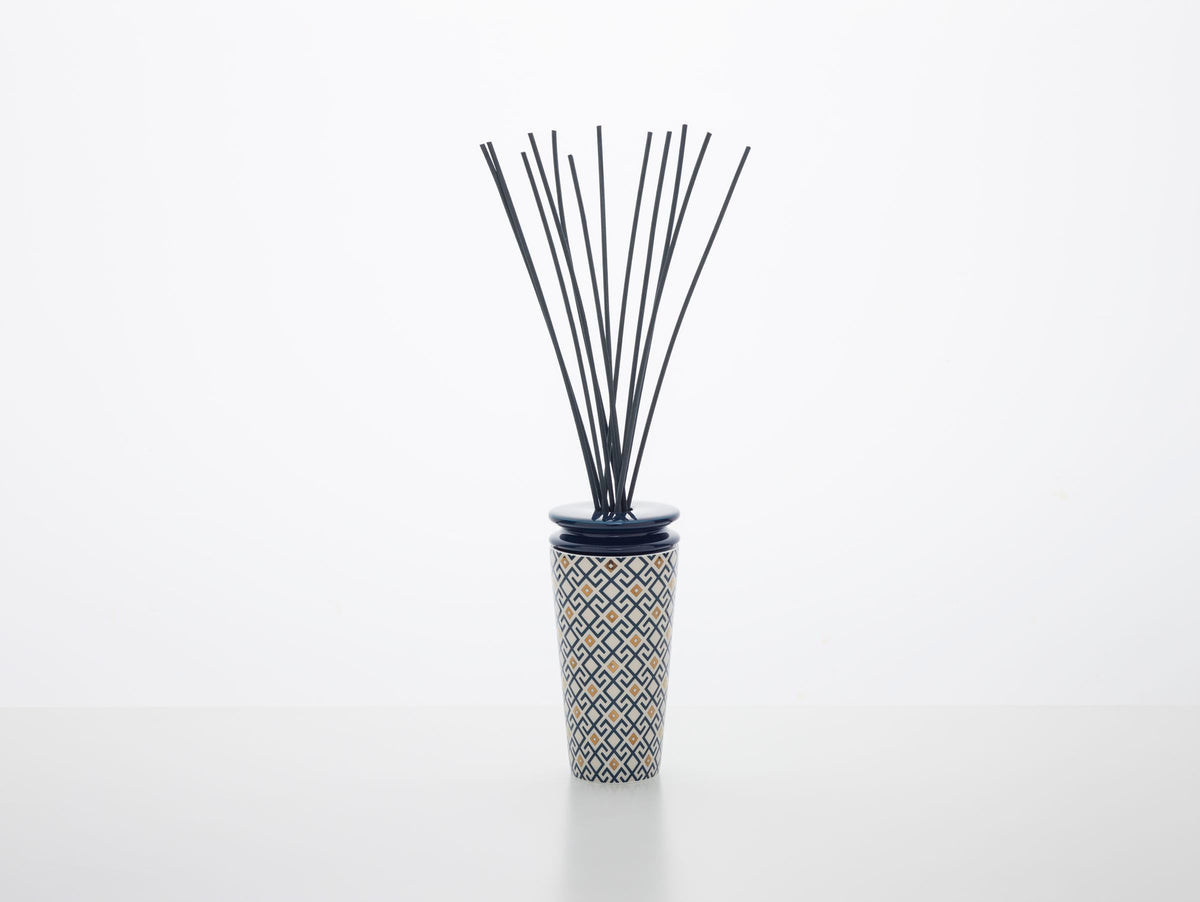 Geurdiffuser porselein Fig Arabesque, blauw met wit en goud, klein model voor woonkamer en slaapkamer