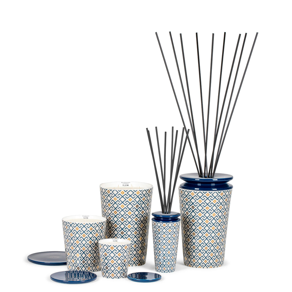 Geurdiffuser porselein Fig Arabesque, blauw met wit en goud, klein model voor woonkamer en slaapkamer