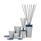Geurdiffuser porselein Fig Arabesque, blauw met wit en goud, klein model voor woonkamer en slaapkamer