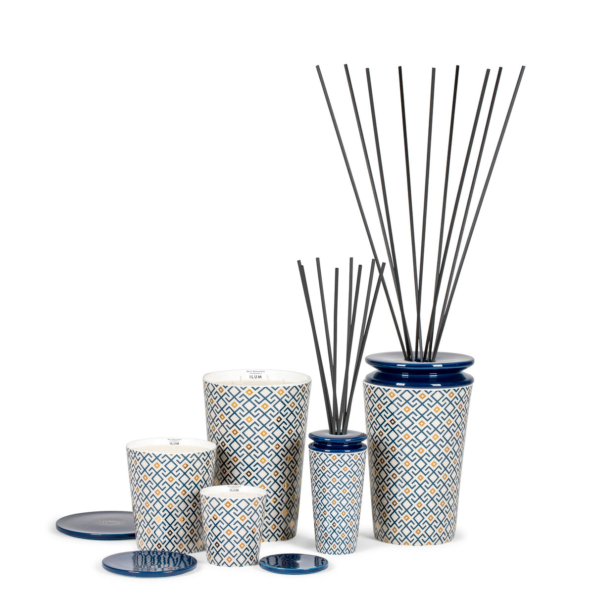 Geurdiffuser porselein Fig Arabesque, blauw met wit en goud, klein model voor woonkamer en slaapkamer