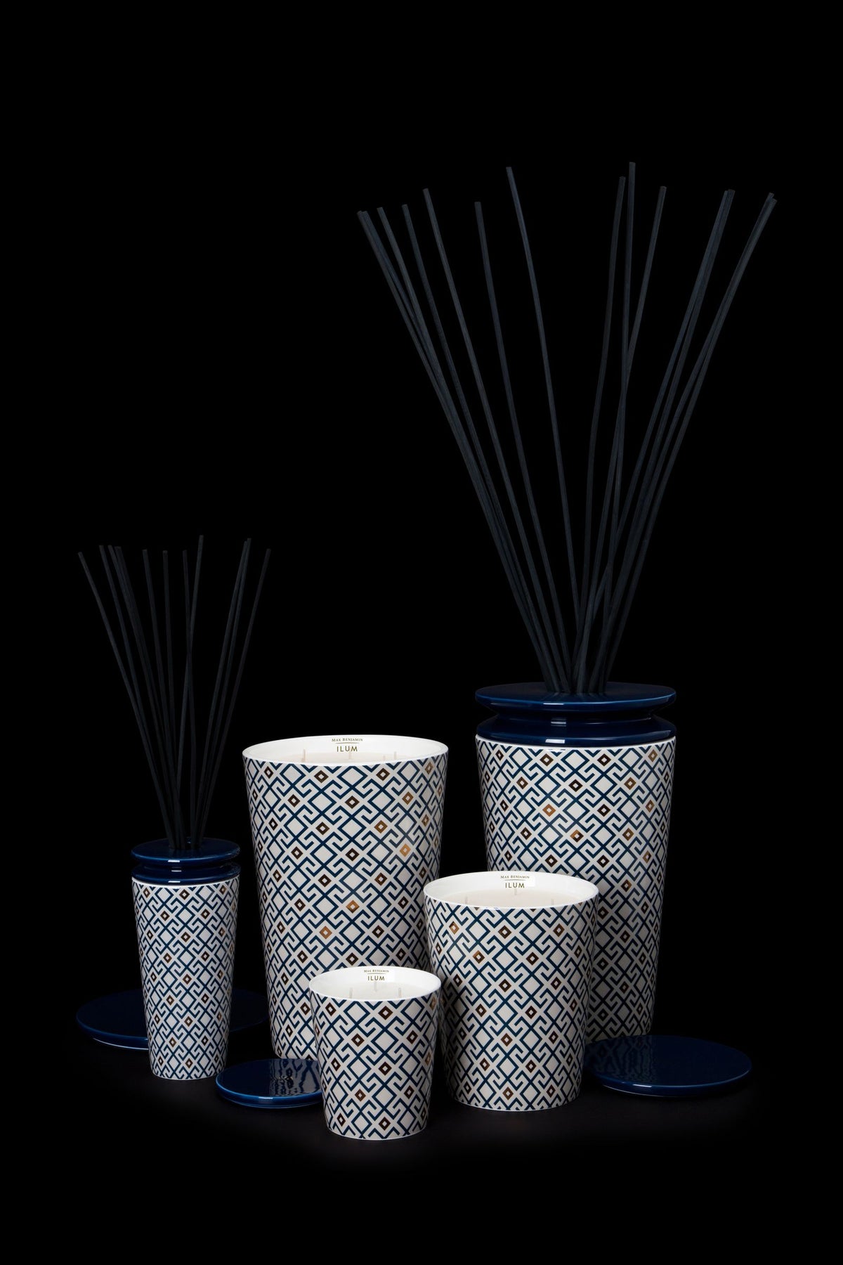 Geurdiffuser porselein Fig Arabesque, blauw met wit en goud, klein model voor woonkamer en slaapkamer