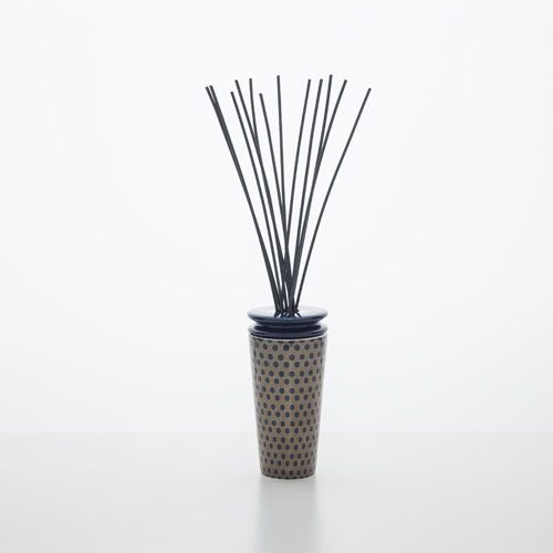 Geurdiffuser Ilum Cologne Retro porselein blauw met geometrisch patroon, klein, met geurstokjes