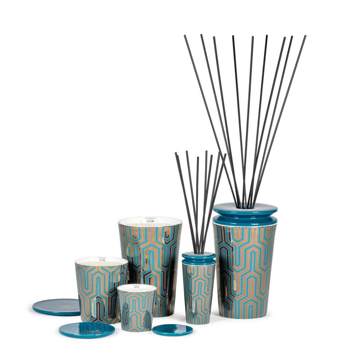 Geurkaars wax Ilum Infusion Deco blauw en koper, middelgroot, 19 cm hoog, voor woonkamer