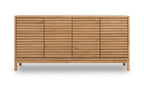 Houten dressoir met vier deuren met horizontale lamellen, op lage poten, vooraanzicht