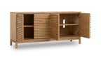 Dressoir massief essenhout Tanner Flaxen lamellen vierdeurs 163 x 46 x 79 cm, woonkamer en eetkamer