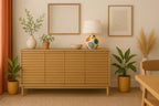 Dressoir massief essenhout Tanner Flaxen lamellen vierdeurs 163 x 46 x 79 cm, woonkamer en eetkamer