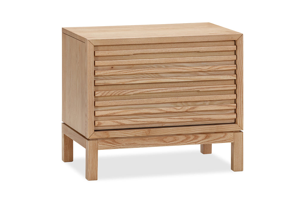 Nachtkastje essenhout Tanner flaxen met twee laden, lamellenfront 53 x 61 x 41 cm