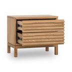 Nachtkastje essenhout Tanner flaxen met twee laden, lamellenfront 53 x 61 x 41 cm
