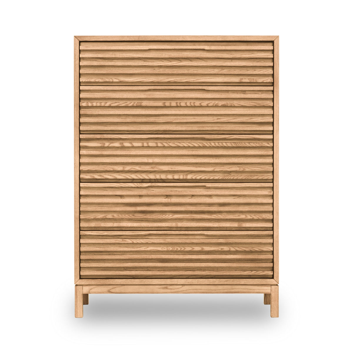 Ladekast essenhout met 5 laden, Tanner Japandi lamellenfront, flaxen naturel – 107 x 46 x 132 cm