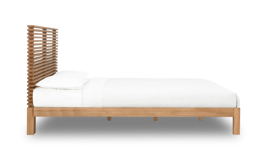 Bed massief essen Tanner Flaxen 160 x 200 cm, platformbed met slatted hoofdbord voor de slaapkamer