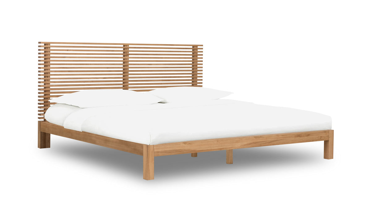 Bed massief essen Tanner platformbed Flaxen naturel 180 x 200 cm, Japandi slaapkamer met lattenbodem