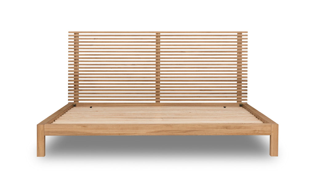 Bed massief essen Tanner platformbed Flaxen naturel 180 x 200 cm, Japandi slaapkamer met lattenbodem